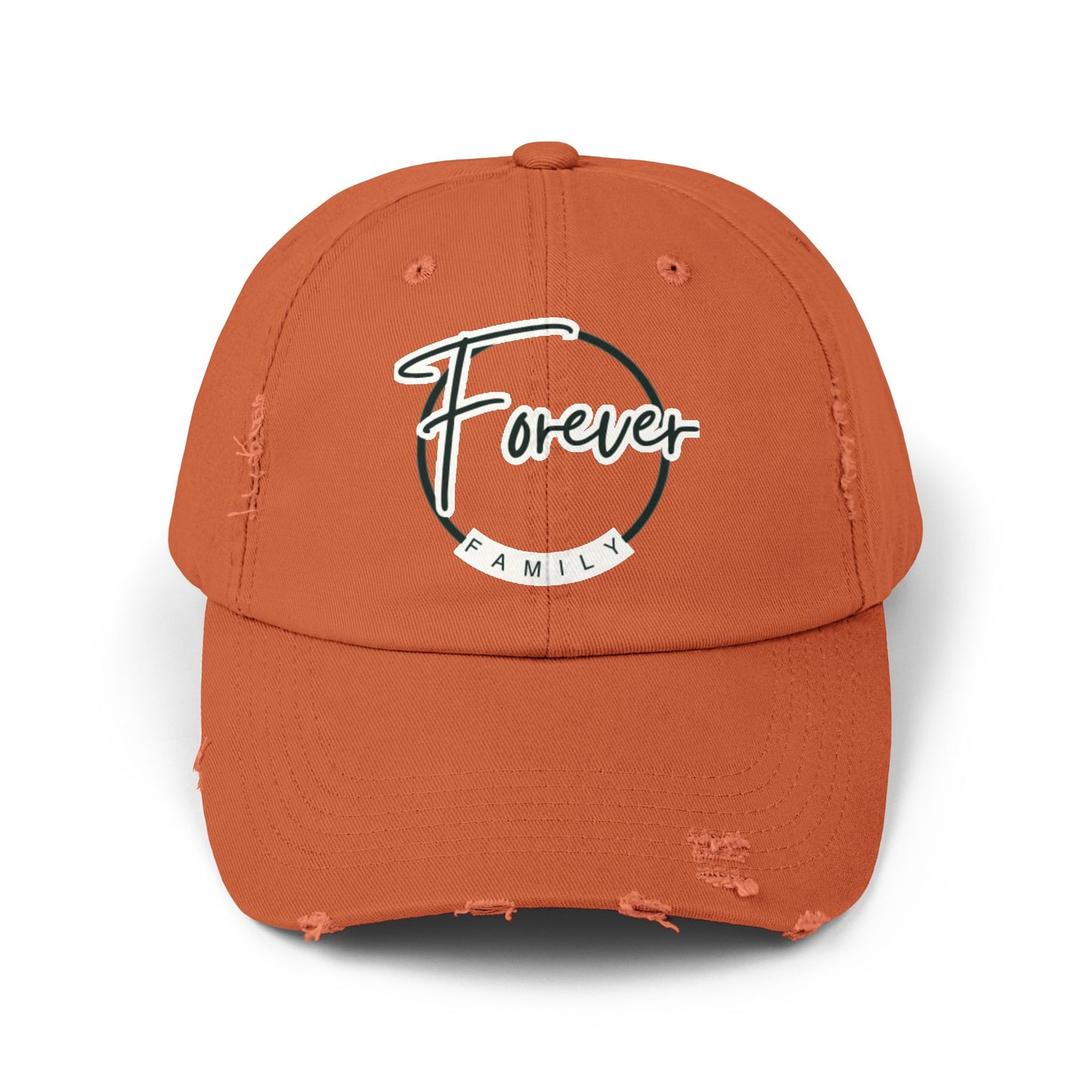 Forever Family Distressed Cap — Vintage Baseball Hat with Script Logo