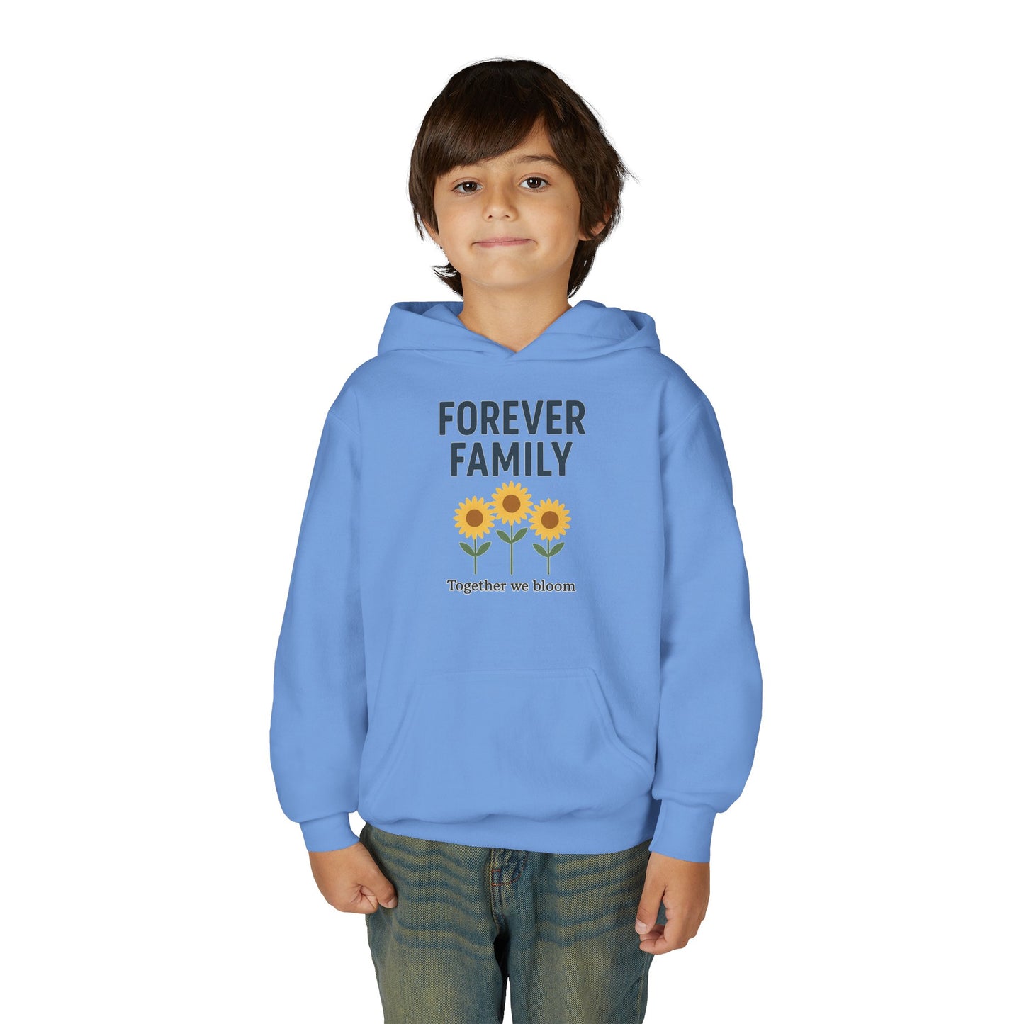 Forever Family Youth Hoodie — 'Forever Family' Sunflower Kids Sweatshirt (Together We Bloom)