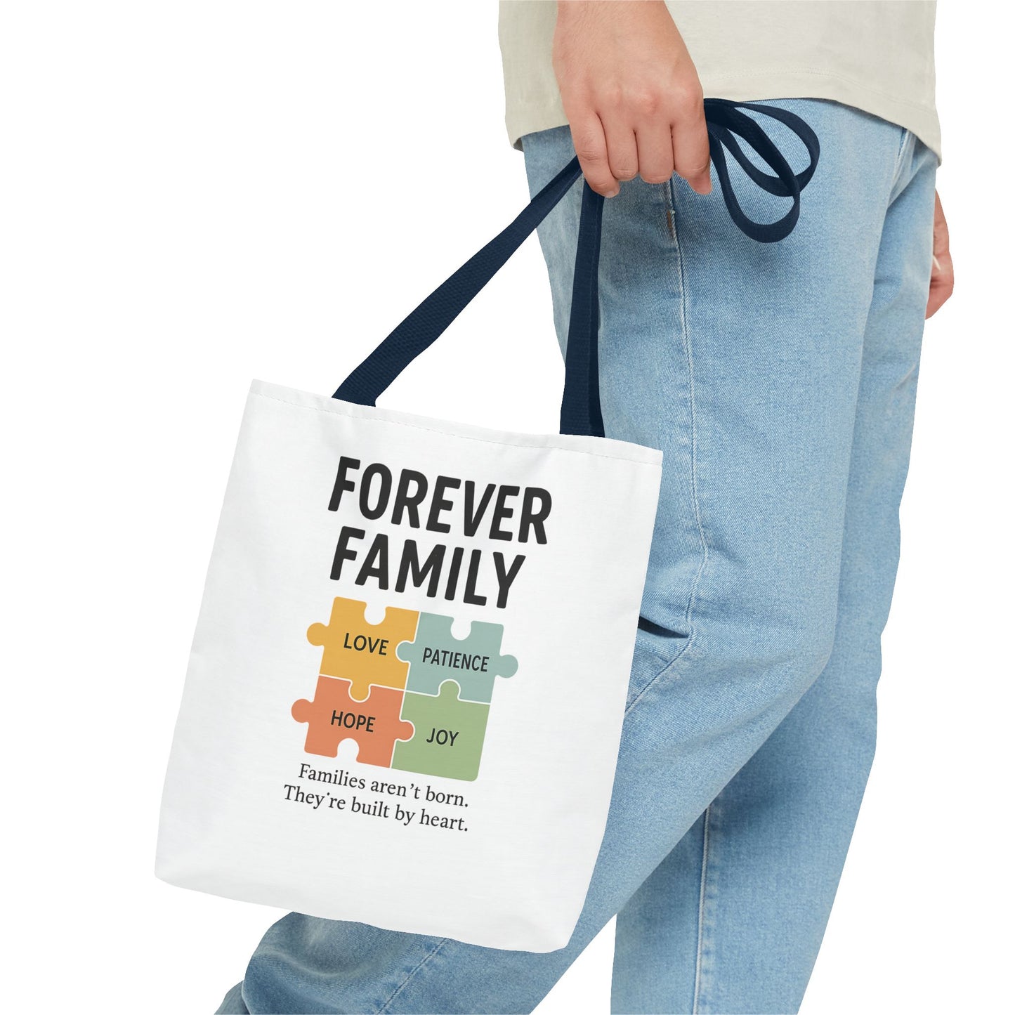 Forever Family Puzzle Piece Tote Bag - Love, Hope, Joy Design